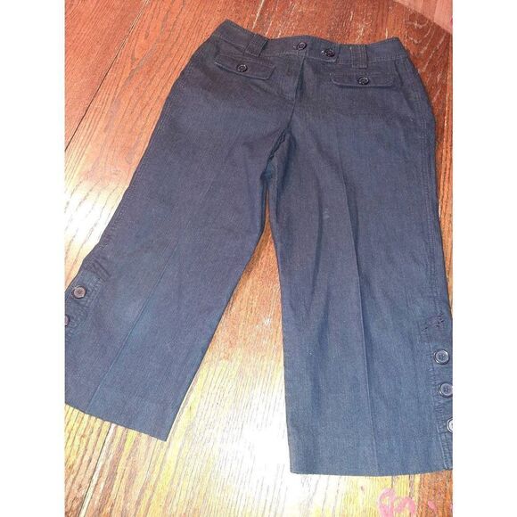 6P Larry Levine Petite Stretch Blue Denim Blue Jean Peddle Pusher Skimmer Capris - Picture 1 of 4
